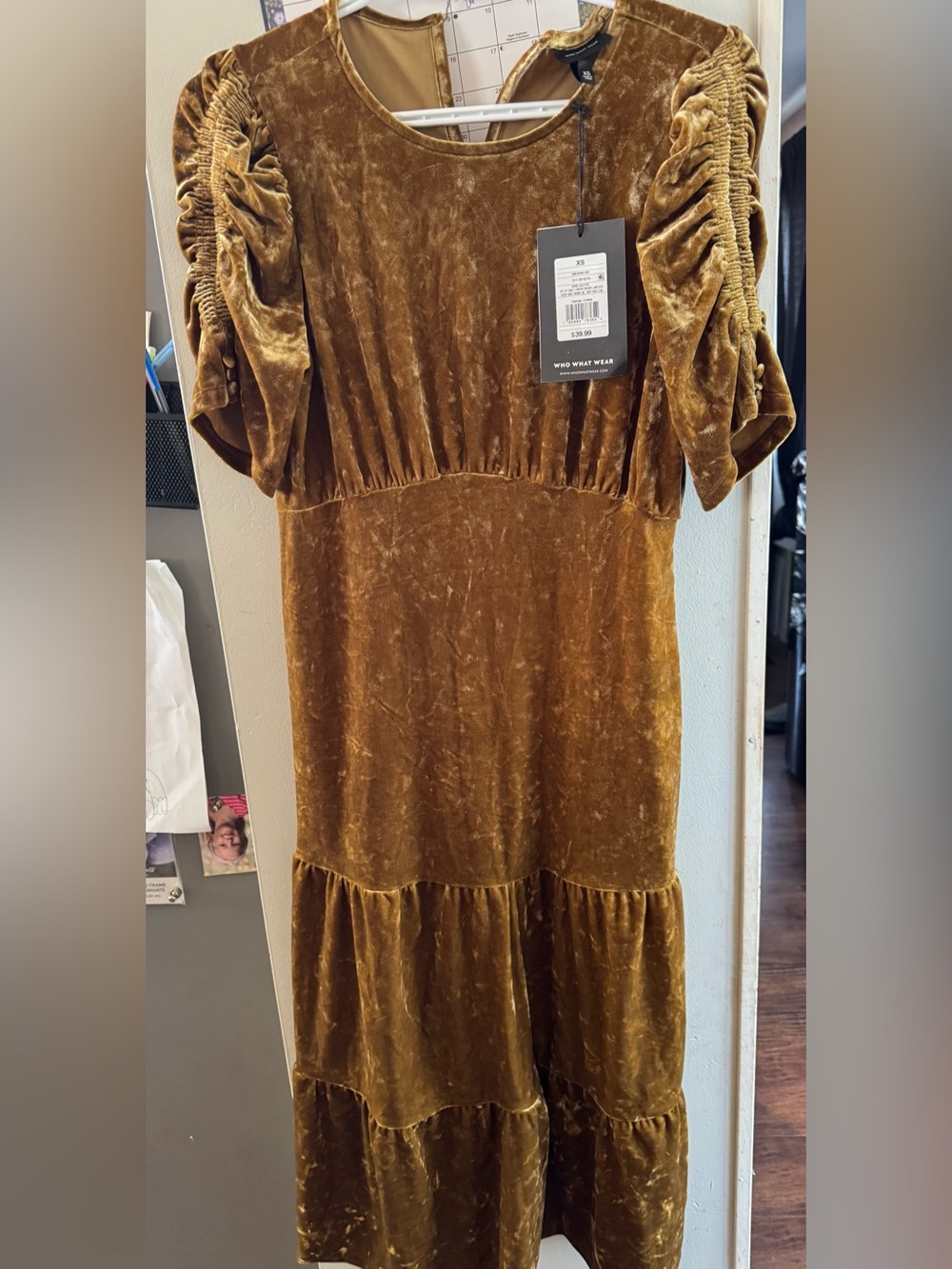 Rust Velvet Tiered Midi Dress